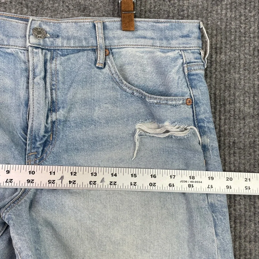 American Eagle Perfect Bermuda Shorts Womens 10 Blue Strigid Distressed Raw Hem